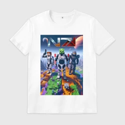 Мужская футболка хлопок Mass effect and Minecraft - ai art collaboration