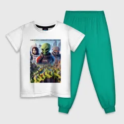 Детская пижама с белой футболкой Масс Эффект и Майнкрафт - коллаба нейросеть