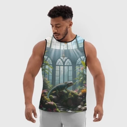 Мужская спортивная майка 3D Ящерица в ботаническом саду - фото 2