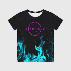 Детская футболка 3D Starfield неоновый огонь
