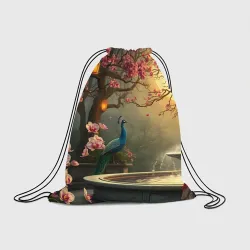 Рюкзак-мешок 3D Павлин у фонтана