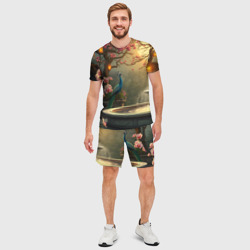 Мужской костюм с шортами 3D Павлин у фонтана - фото 2