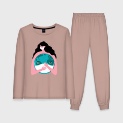 Женская пижама с лонгсливом хлопок Спасти планету от вируса