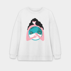 Женский свитшот oversize без начеса хлопок Спасти планету от вируса