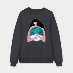 Мужской свитшот oversize без начеса хлопок Спасти планету от вируса