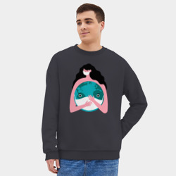 Мужской свитшот oversize без начеса хлопок Спасти планету от вируса - фото 2