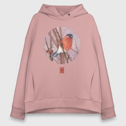 Женское худи Oversize хлопок Акварельный снегирь