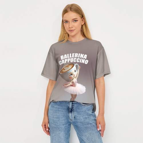 Женская футболка oversize 3D Балерино капучино - brainrot animals meme - фото 5