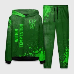 Женский костюм с толстовкой 3D Within Temptation - green gradient вертикально