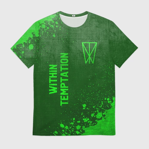 Мужская футболка 3D с принтом Within Temptation - green gradient вертикально, вид спереди #2