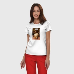 Женская пижама с белой футболкой хлопок Вика брейнротная лошадь - фото 2