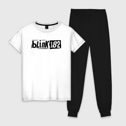 Женская пижама с белой футболкой хлопок Blink 182 трафарет черный