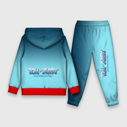 Детский костюм с толстовкой с принтом Cкейтбордисты Том и Джерри - экстрим, вид сзади #1