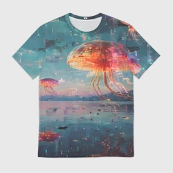 Мужская футболка 3D Глитч с медузами