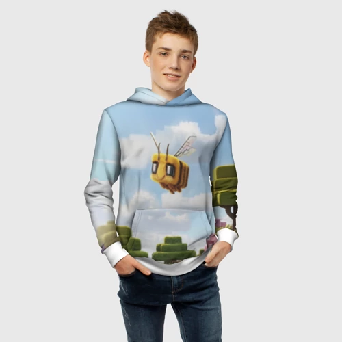 Детская толстовка 3D с принтом Пчёлка - Minecraft, фото #4