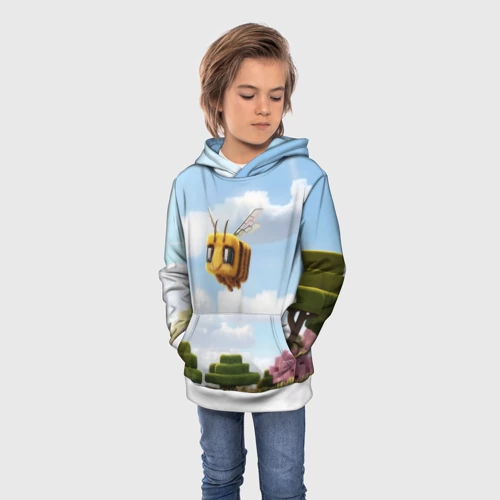 Детская толстовка 3D с принтом Пчёлка - Minecraft, фото на моделе #1