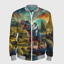 Мужской бомбер 3D Кот космонавт верхом на тираннозавре - нейроарт