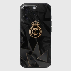 Чехол для iPhone 16 Pro силиконовый с защитой камеры Real Madrid golden poly