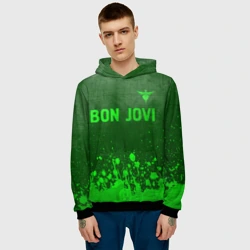 Мужская толстовка 3D Bon Jovi - green gradient посередине - фото 2