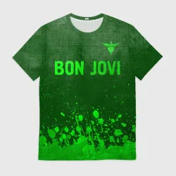 Мужская футболка 3D Bon Jovi - green gradient посередине
