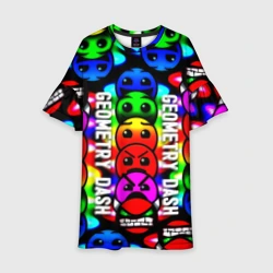 Детское платье 3D Geometry dash neon gradient