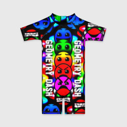 Детский купальный костюм 3D Geometry dash neon gradient