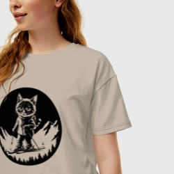 Женская футболка хлопок Oversize Котик на горных лыжах - фото 2