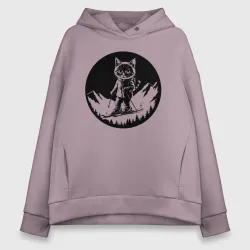 Женское худи Oversize хлопок Котик на горных лыжах