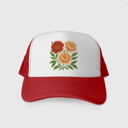 Кепка тракер с сеткой Пионы гладью