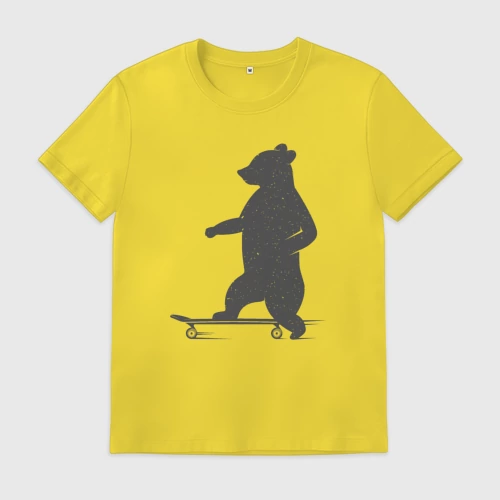 Мужская футболка хлопок с принтом Мишка на скейте, вид спереди #2
