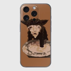 Чехол для iPhone 15 Pro Max силиконовый с защитой камеры Котик кушает мем