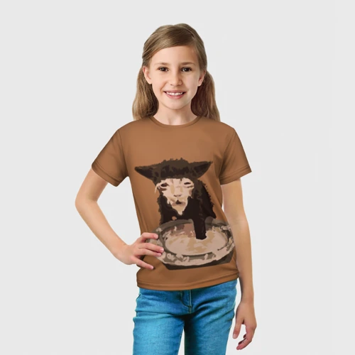 Детская футболка 3D с принтом Котик кушает мем, вид сбоку #3