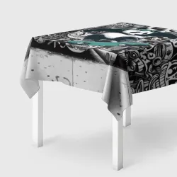 Скатерть 3D Скейтбордист панда на фоне граффити