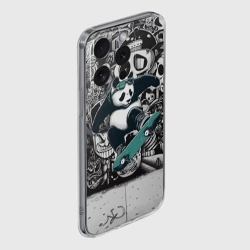 Чехол для iPhone 15 Pro Max силиконовый с защитой камеры Скейтбордист панда на фоне граффити - фото 2