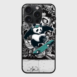 Чехол силиконовый для Apple iPhone 15 Pro матовый Скейтбордист панда на фоне граффити
