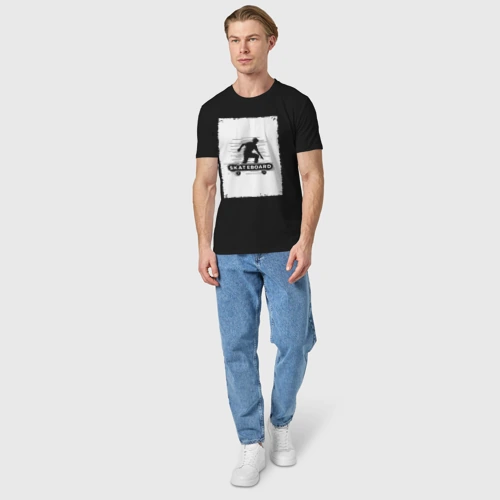 Мужская футболка хлопок с принтом Скейтбордист в движении, вид сбоку #3