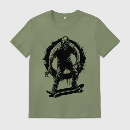 Мужская футболка хлопок с принтом Скейтбордист зомби, вид спереди #2