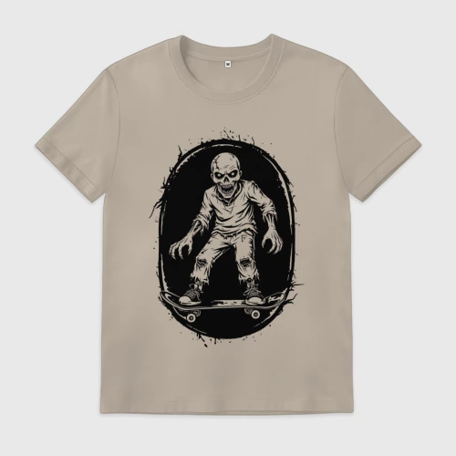 Мужская футболка хлопок с принтом Зомби скейтбордист, вид спереди #2