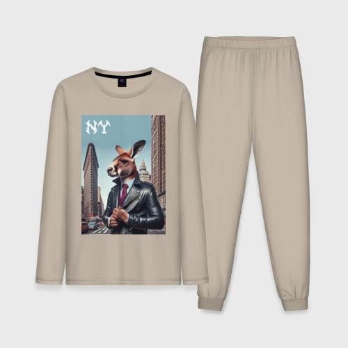 Мужская пижама с лонгсливом хлопок Kangaroo fashionista at the Flatiron building in New York - ai art