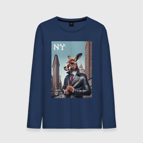 Мужской лонгслив хлопок Kangaroo fashionista at the Flatiron building in New York - ai art