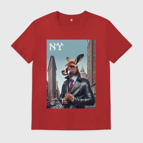 Мужская футболка хлопок Kangaroo fashionista at the Flatiron building in New York - ai art
