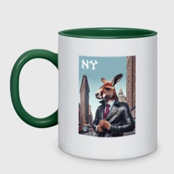 Кружка двухцветная Kangaroo fashionista at the Flatiron building in New York - ai art