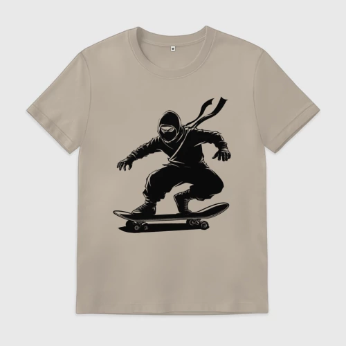 Мужская футболка хлопок с принтом Скейтбордист ниндзя в движении, вид спереди #2