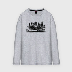 Женский лонгслив oversize хлопок Снежный гонщик на фоне леса