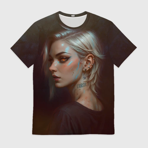 Мужская футболка 3D с принтом Девушка Error, вид спереди #2