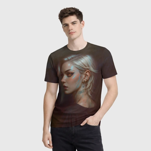 Мужская футболка 3D с принтом Девушка Error, фото на моделе #1