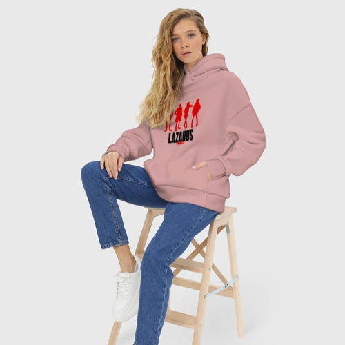 Женское худи Oversize хлопок с принтом Силуэты персонажей Лазарь, фото #5