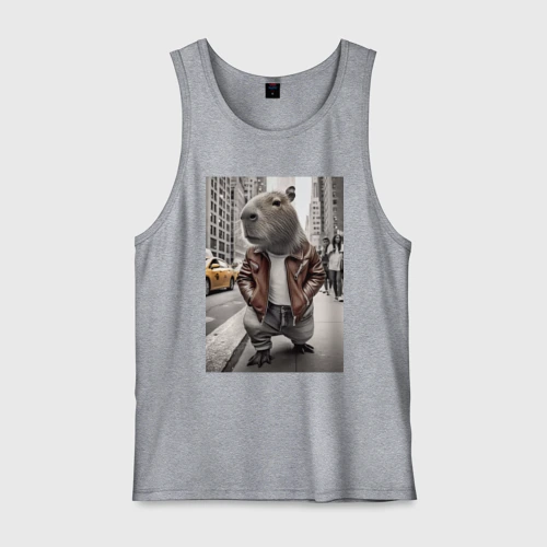 Мужская майка хлопок Trendy capybara on the streets of New York