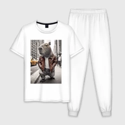 Мужская пижама хлопок Trendy capybara on the streets of New York