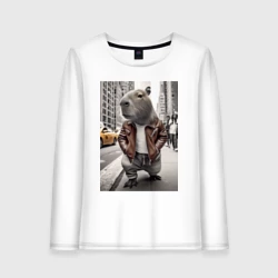 Женский лонгслив хлопок Trendy capybara on the streets of New York